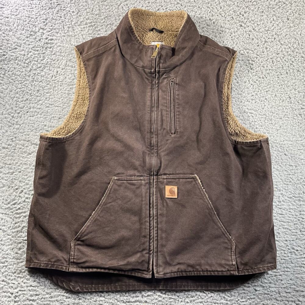 Carhartt V33 DKB Sherpa Lined Duck Canvas Work Vest Dark Brown Men’s XL